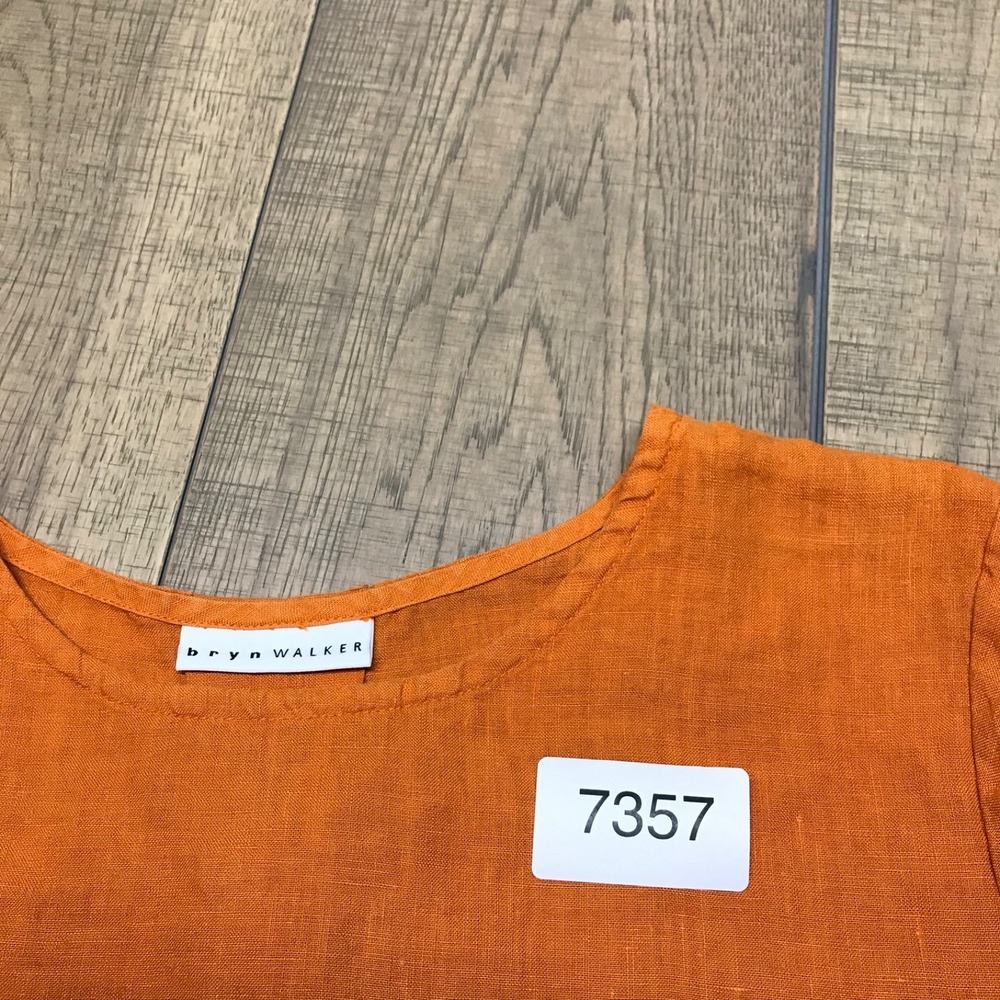 Bryn Walker Linen Top Tunic Blouse Womens Size M Orange Flutter Sleeve Fall USA - Picture 9 of 9